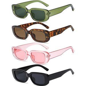 4 Pack Retro Sunglasses Vintage Sunglasses Small Square Rectangle 90s Glasses